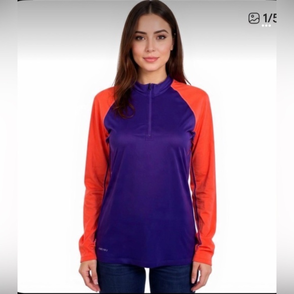 NIKE Pro dri-fit fitted 1/4 zip pullover purple / orange